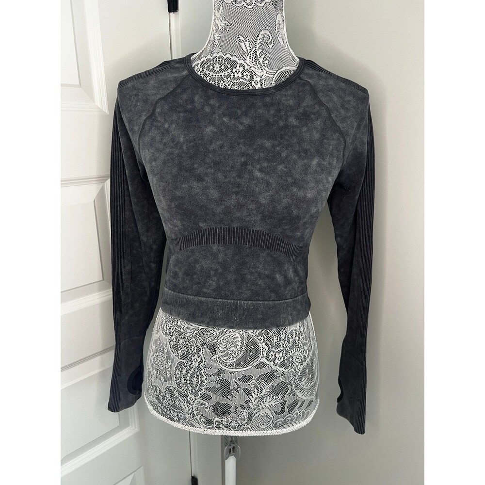 Victorias Secret PINK Top Active Seamless Long Sleeve Cropped Black Size Medium